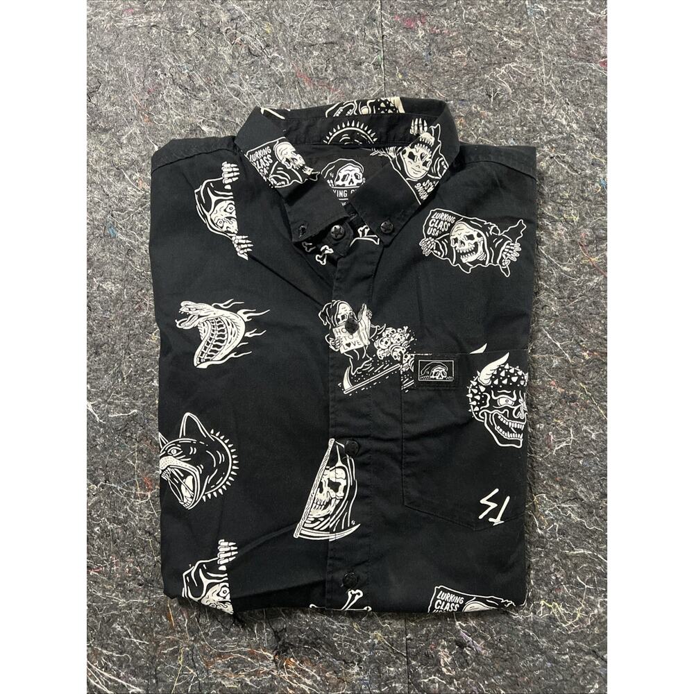 Lurking Class Sketchy Tank Shirt Mens Medium Black Skeleton Short Sleeve Skater